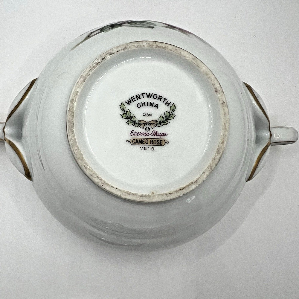 Wentworth China Cameo Rose Creamer and Covered Sugar Bowl Eterna Shape Gold Trim - Picture 9 of 16